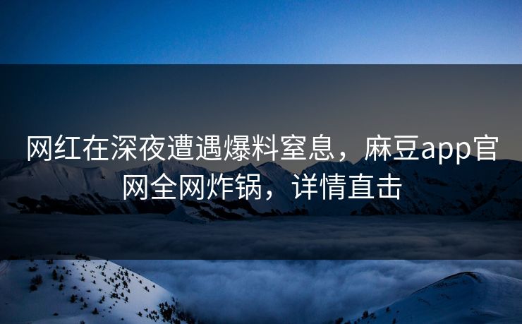 网红在深夜遭遇爆料窒息，麻豆app官网全网炸锅，详情直击