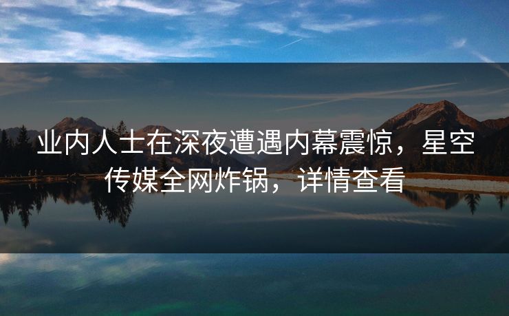 业内人士在深夜遭遇内幕震惊，星空传媒全网炸锅，详情查看